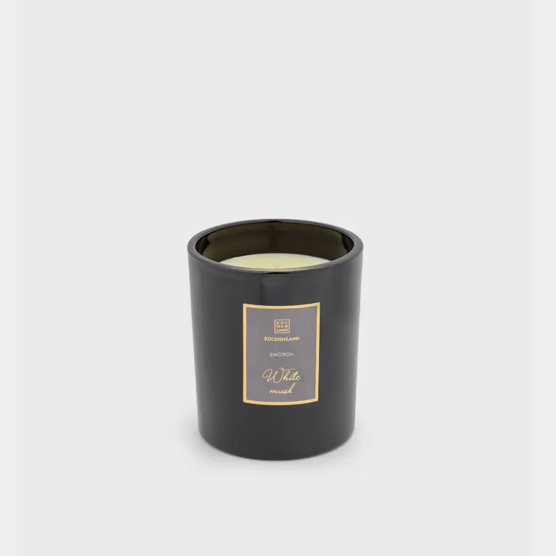 Свеча ароматическая, 9 см, в подсвечнике, стекло, серая, White Musk, Emotion