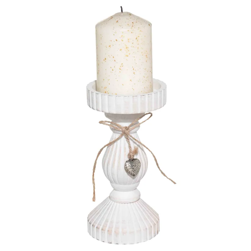 Подсвечник, 19 см, на ножке, дерево, белый, Ethno, image-2