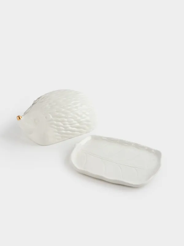 Сары май ыдысы, 20 см, керамика, тікбұрышты, сүт алтын түстес, Кірпі, Golden glow, image-3