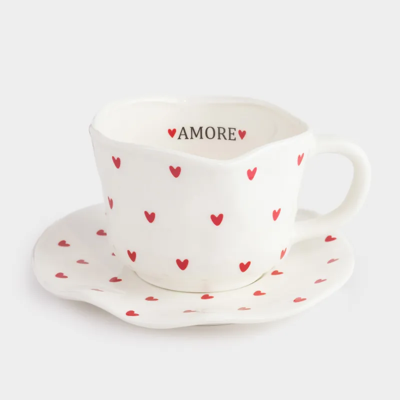 Шай жұбы, 1 адам, 2 зат, 300 мл, фарфор Р, сүт түстес, Жүрек, Crumple amour, image-0