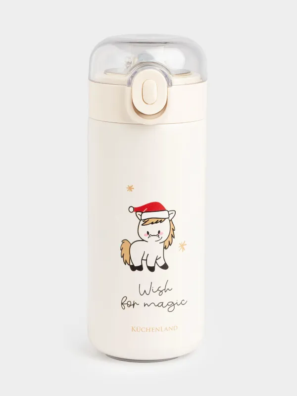 Балаларға арналған термос, 320 мл, сабаны бар, болат/пластик, сарғылт-қоңыр, Жылқы, Cute vessel, image-0