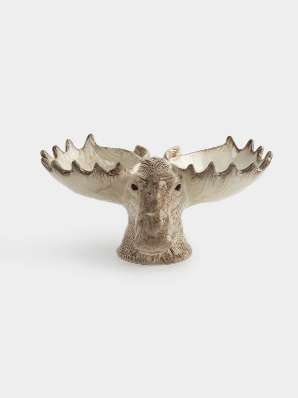 Бөлімдері бар тәрелке, 32х16 см, 2 бөлім, керамика, сүт түстес және қоңыр, Бұлан, Moose story, image-0