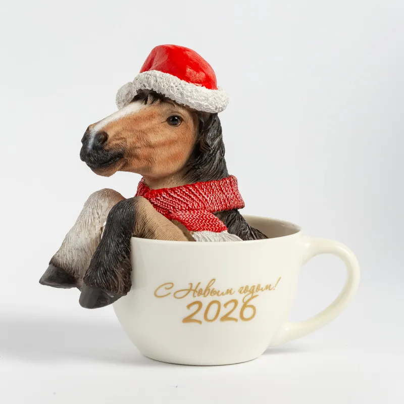 Статуэтка, 15 см, полирезин/керамика, бежевая, Лошадь в кружке, Horse christmas