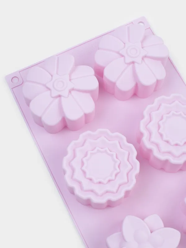 Кекстерді пісіруге арналған қалып, 27х16 см, 6 бөлім, силикон, қызғылт, Гүлдер, Bakery color, image-3