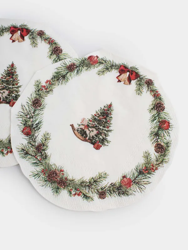 Салфетки бумажные, 30х29 см, 20 шт, фигурные, белые, Венок с бантами, Christmas miracle classic, image-3