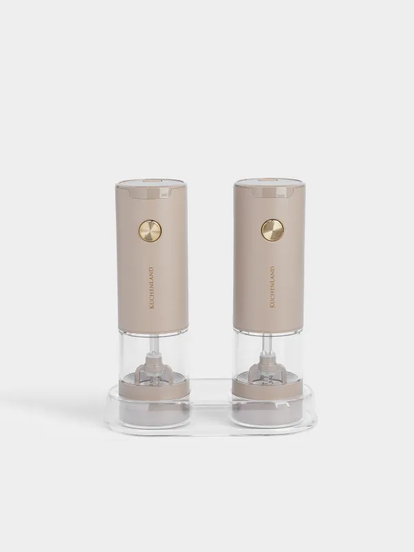 Мельница для специй, 18 см, 2 шт, электрическая, пластик, LED W, бежевая, Liberica light, image-0