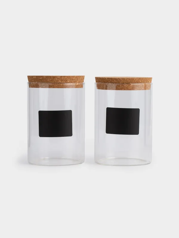 Сусымалы өнімдерге арналған банкіі, 800 мл, 2 дана, жазу өрісі, шыны Б/тығын, Clean cork, image-4