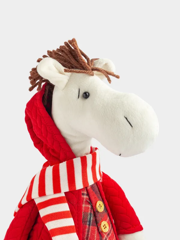 Сәндік бұйым, 33 см, полиэстер, сарғылт-қоңыр-жасыл, Қызыл күрте киген жылқы, Cute horse, image-4