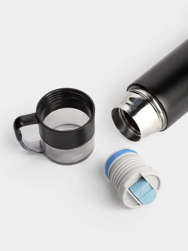 Сусындарға арналған жиынтық, 3 адам, 4 зат, саяхатқа арналған, термос, 450 мл, болат/пластик, қара, Electrum, image-1