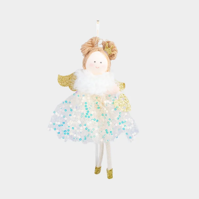 Игрушка елочная, 21 см, полиэстер/пенопласт, шампань, Девочка в платье, Sweet girl