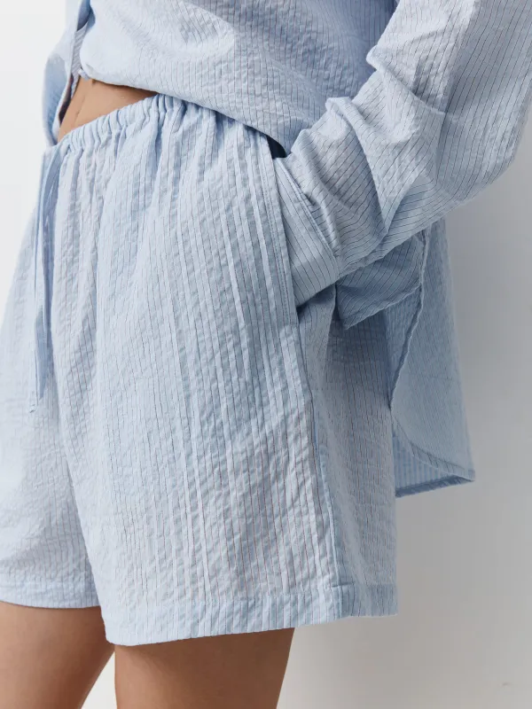 Әйелдер шорттары, үйге арналған, өлшемі S, мақта К, ақ және көгілдір, Жолақ/Тор, Vicila, image-2