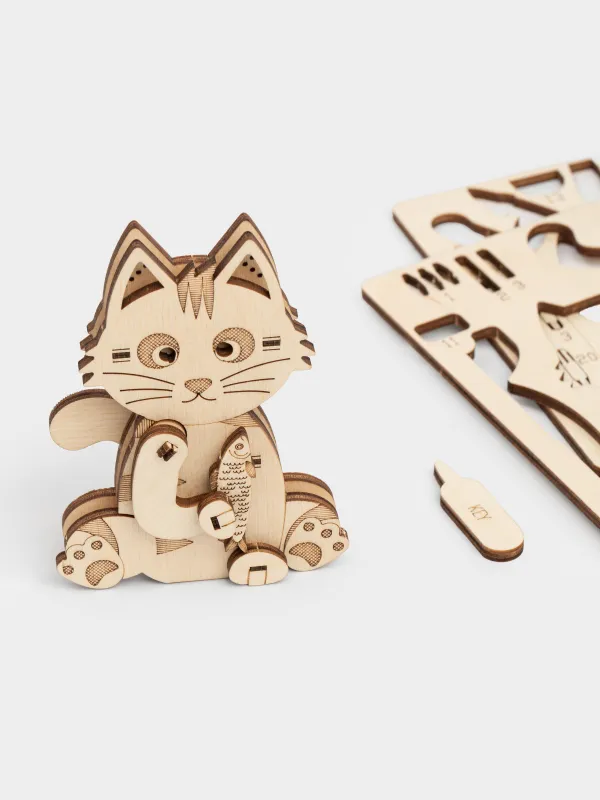 Шығармашылық жиынтығы, 10х8 см, 3D-конструктор, ағаш, Мысық, Cat, image-1