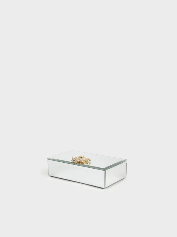 Зергерлік қорап, 15х9 см, шыны, айна, Алтын гүл, Glossy, image-0
