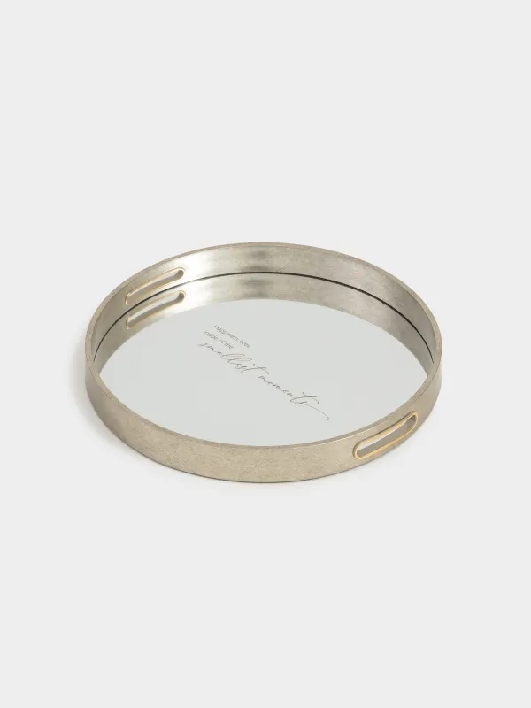 Поднос, 35 см, пластик/стекло, круглый, серебристый, Happiness, Wenory, image-2