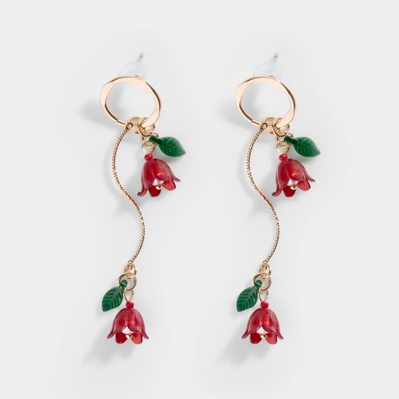 Серьги-пусеты, 7 см, 2 шт, металл/пластик, золотистые, Цветы, Jewelry flower