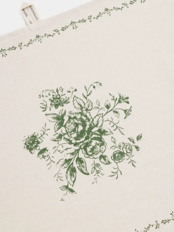 Асүйлік сүлгі, 40х60 см, мақта, сүт түстес, Жасыл гүлдер, Green lace, image-2