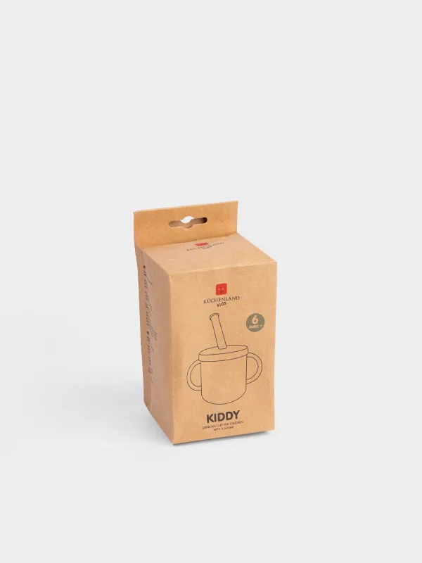 Су ішетін ыдыс, балаларға арналған, 150 мл, тұтқалары бар, түтігі бар, силикон, сарғылт-қоңыр, Kiddy, image-4