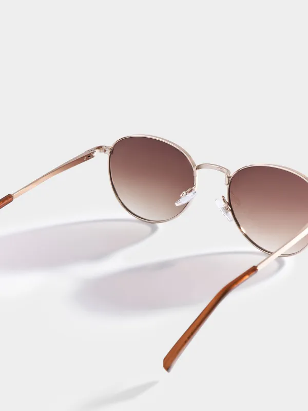 Очки солнцезащитные, сталь/пластик, круглые, золотисто-коричневые, Round, image-4