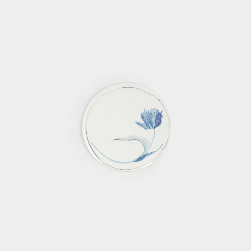 Подставка под кружку, 11 см, круглая, керамика/пробка, белая, Цветок, Sicily