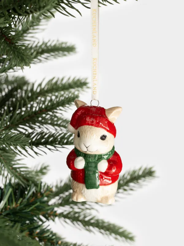 Шырша ойыншығы, 7 см, керамика, Қалпақ пен шарф таққан қоян, Figure christmas, image-4