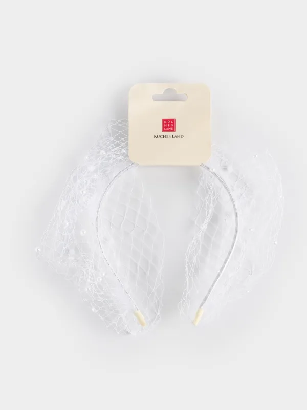 Ободок карнавальный, 14х15 см, металл/полиэстер, белый, Жемчужная вуаль, Hairstyle, image-2