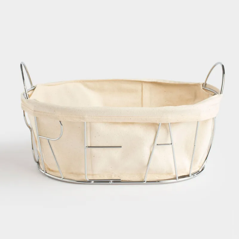 Нан себеті, 30х21 см, мақта/болат, сопақ, күміс, нан, Twist silver, image-0