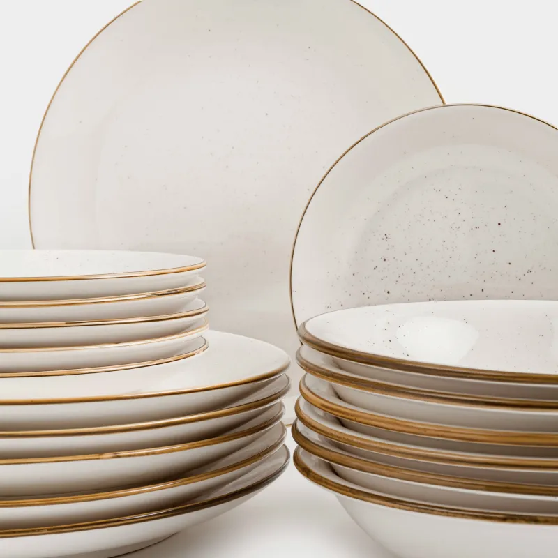 Сервиз обеденный, 6 перс, 18 пр, керамика, молочный, в крапинку, Roxas, image-2