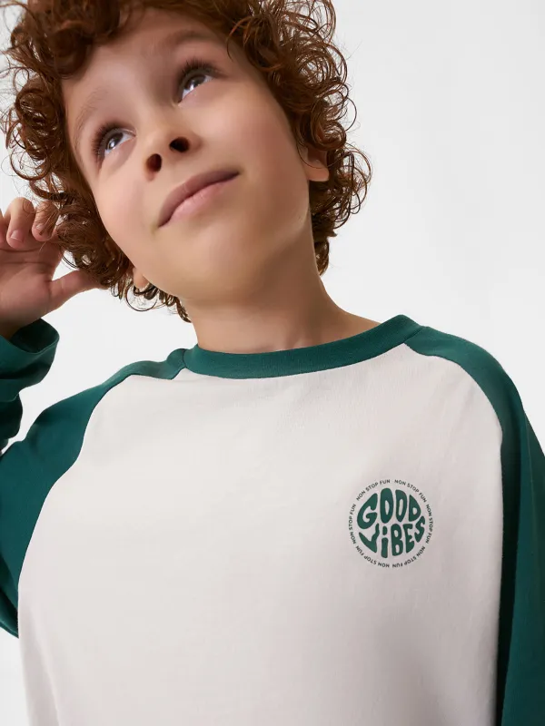 Балаларға арналған лонгслив, өлшемі 122 см, ұлдарға арналған, мақта, жасыл-сүт түстес, Frenk, image-1