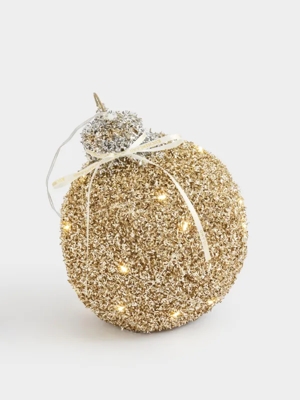 Мүсінше, жарықтандырылған, 20 см, пластик, шампан, Жылтырақтары бар шырша шары, Frosty sparks, image-0