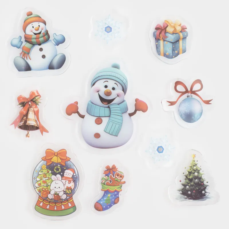 Набор наклеек, 19х19 см, многоразовые, термопластик, Снеговики, Christmas decal
