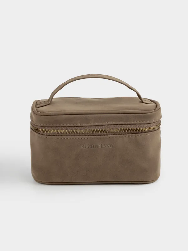 Косметичка, 20х12 см, с ручкой, полиуретан, темно-коричневая, Krast, image-0