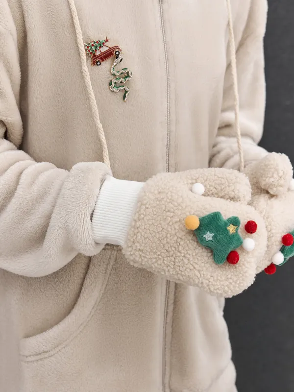 Балаларға арналған қолғаптар, бірыңғай өлшем, шерпа, сарғылт-қоңыр, майшабақ, Plush, image-5