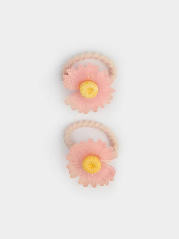 Резинка для волос, 3 см, 2 шт, детская, пластик, розовая, Цветок, Gracile, image-0
