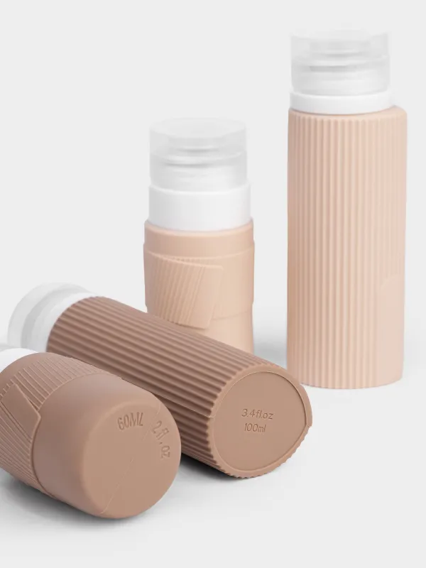 Жолға арналған флакондар/құтылар жинағы, 6 дана, косметикалық қапшықта, силикон, сарғылт-қоңыр, Travel color, image-4