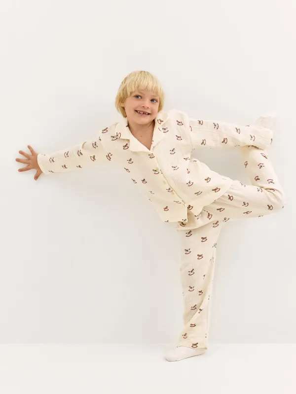 Балалар пижамасы, өлшемі 98-104 см, шалбары бар, муслин, сарғылт-қоңыр, Ойыншықтар, Landi, image-5