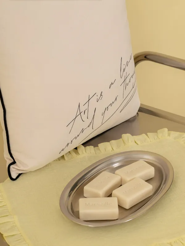 Сәндік жастық, 45х45 см, барқыт, сүт түстес, Art is around your thoughts, Scroll, image-5