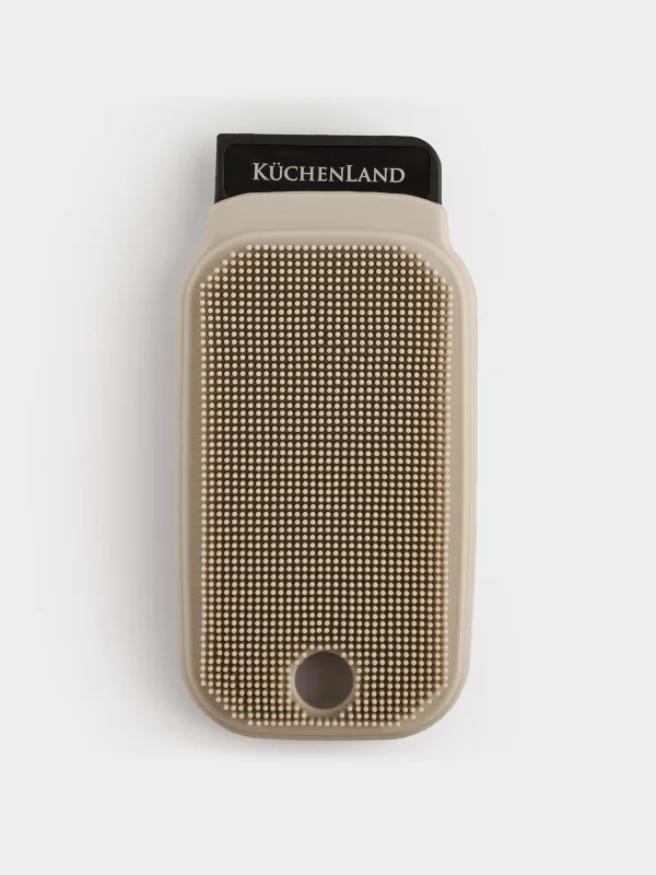 Губка-скребок для мытья на кухне, 7х14 см, двусторонняя, силикон/нейлон, серая, Black clean, image-0