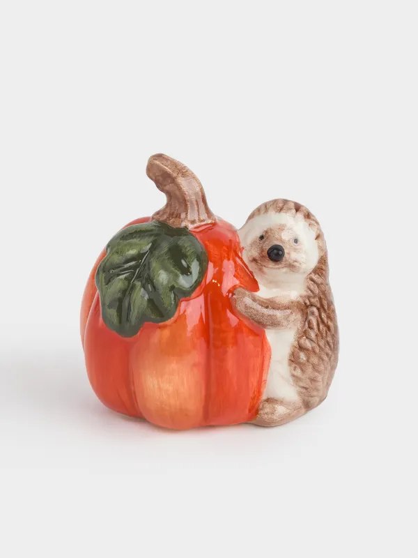 Тұз немесе бұрышқа арналған ыдыс, 8 см, керамика, қызғылт сары, асқабақ қосылған кірпі, Forest symphony, image-0