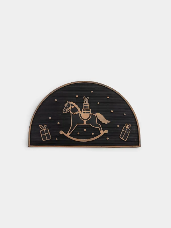 Есік алды кілемшесі, 45х75 см, резеңке, жартылай шеңберлі, қара-күміс, Welcome, Home deco, image-0