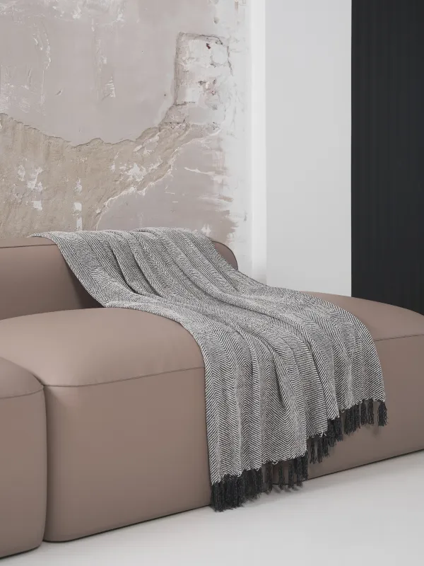 Плед, 130x170 см, с бахромой, шенилл, серо-белый, Зигзаг, Chenill, image-5