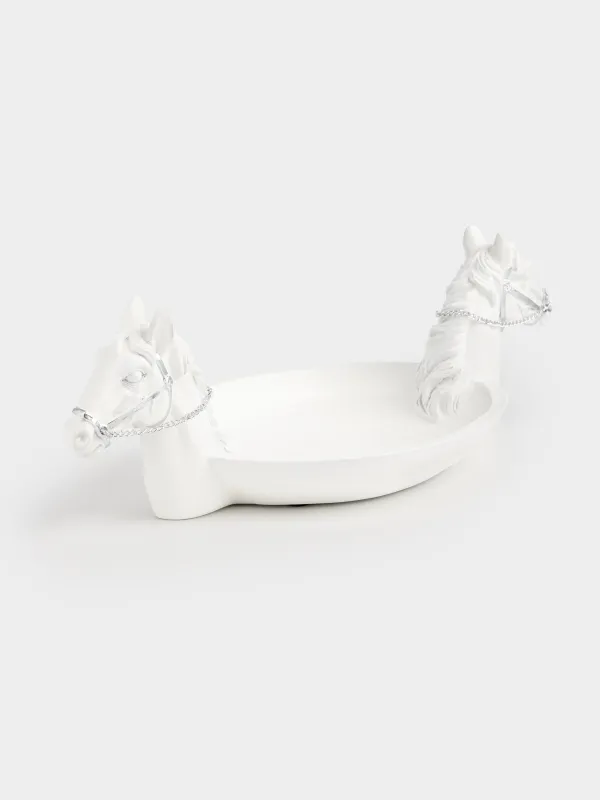 Сәндік ыдыс, 34х16х12 см, полирезин, ақ-күміс, Жылқылар, Horses, image-0