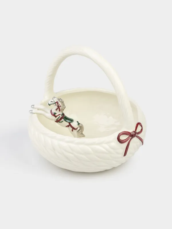 Кәмпит ыдысы, 21х19 см, тұтқасы бар, керамика, ақ, інжу-маржан, Ішінде жылқы, Horse polar, image-1