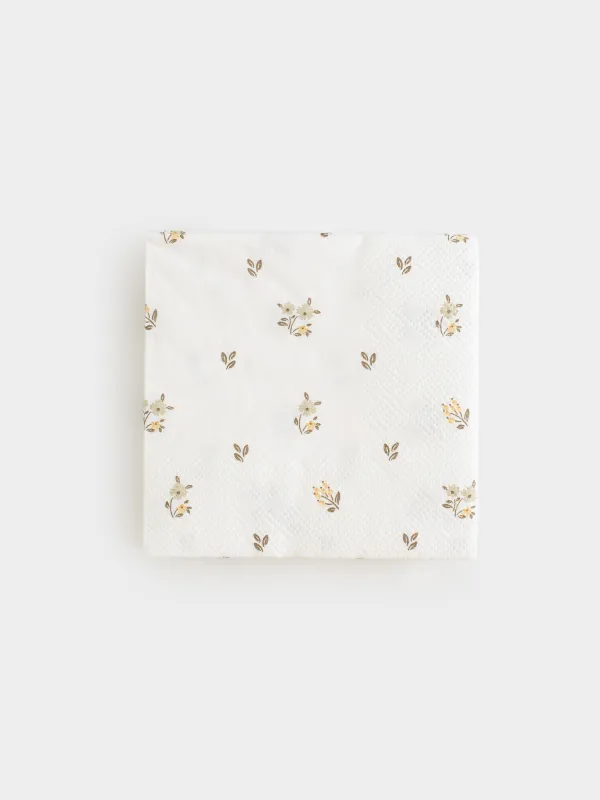 Қағаз майлықтар, 21х21 см, 20 дана, төртбұрышты, ақ, көне гүлдер, La flore, image-0