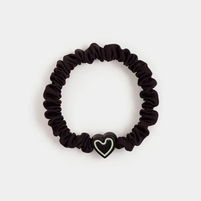 Резинка для волос, 5 см, сатин/пластик, черная, Сердце, Silk