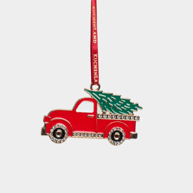 Шырша ойыншығы, 8 см, металл/страздар, жасыл және қызыл, Шыршасы бар пикап, Figure christmas