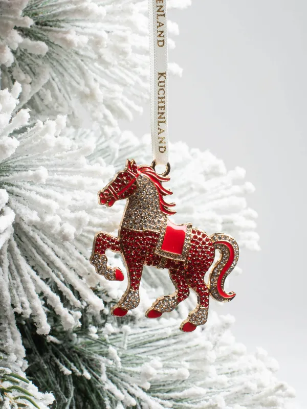 Шырша ойыншығы, 6 см, металл/страздар, қызыл, Страздары бар жылқы, Figure horse, image-4