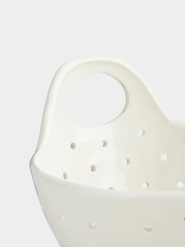 Дуршлаг, 15 см, тұтқасы бар, керамика, сүт түстес, Crumple font, image-4