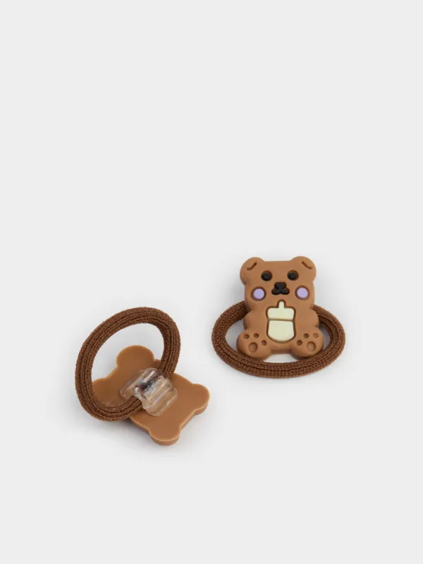 Резинка для волос, 3 см, 2 шт, детская, пластик/полиэстер, коричневая, Мишка, Gracile, image-1