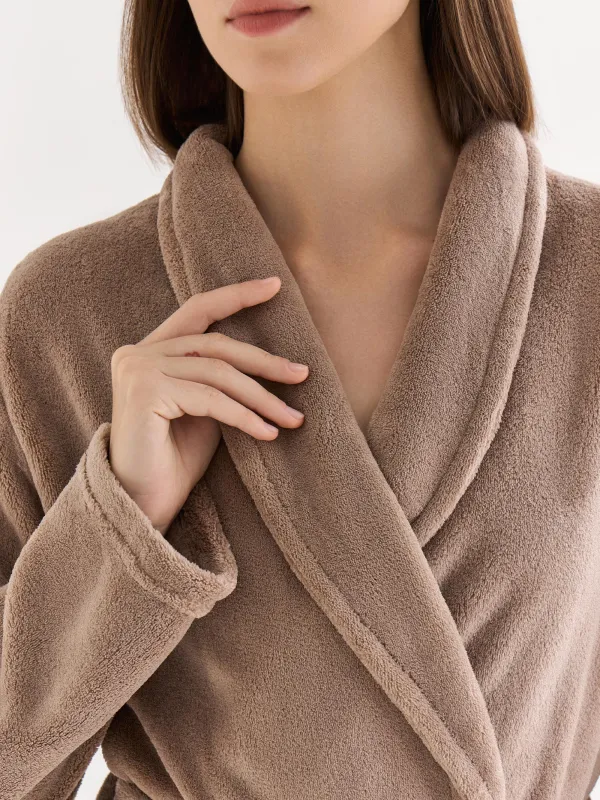 Әйелдер халаты, үйге арналған, өлшемі S/M, ұзын жеңді, полиэстер, мокко, Drew, image-2