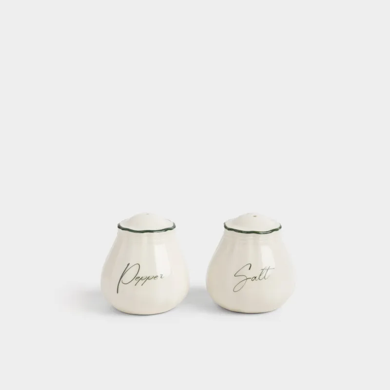 Тұз және бұрыш жинағы, 6 см, фарфор Р, сүт түстес, Жасыл гүлдер, Green lace